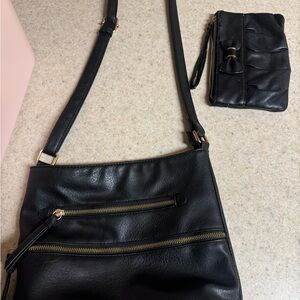 Elegant Black Leather Shoulder Bag Set